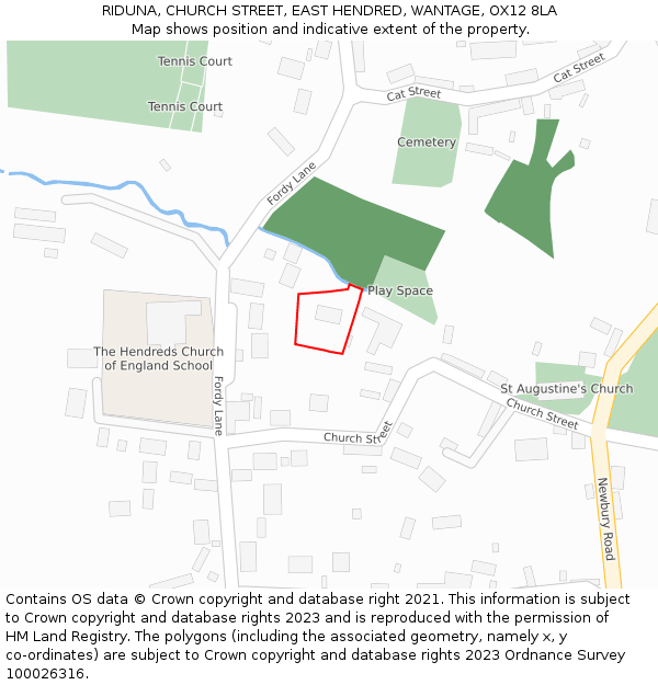RIDUNA, CHURCH STREET, EAST HENDRED, WANTAGE, OX12 8LA: Location map and indicative extent of plot