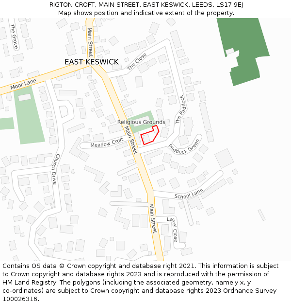 RIGTON CROFT, MAIN STREET, EAST KESWICK, LEEDS, LS17 9EJ: Location map and indicative extent of plot