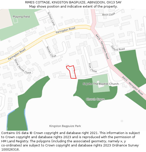 RIMES COTTAGE, KINGSTON BAGPUIZE, ABINGDON, OX13 5AY: Location map and indicative extent of plot