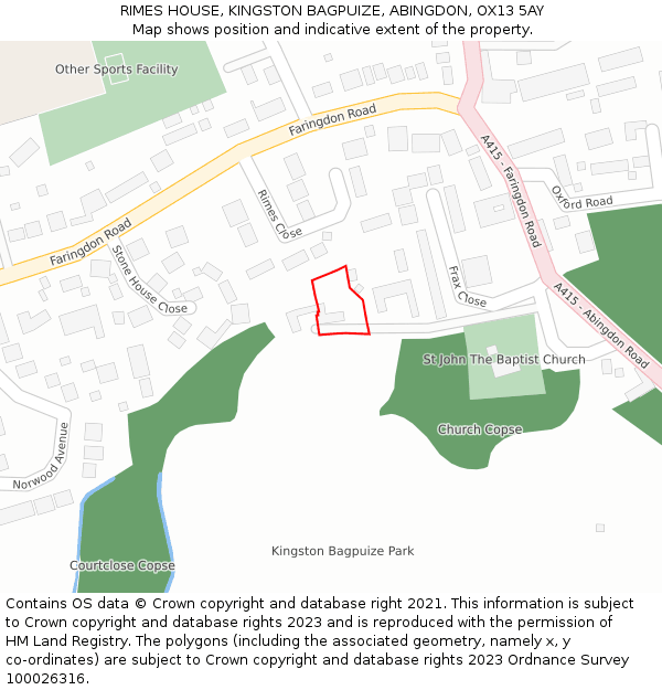 RIMES HOUSE, KINGSTON BAGPUIZE, ABINGDON, OX13 5AY: Location map and indicative extent of plot