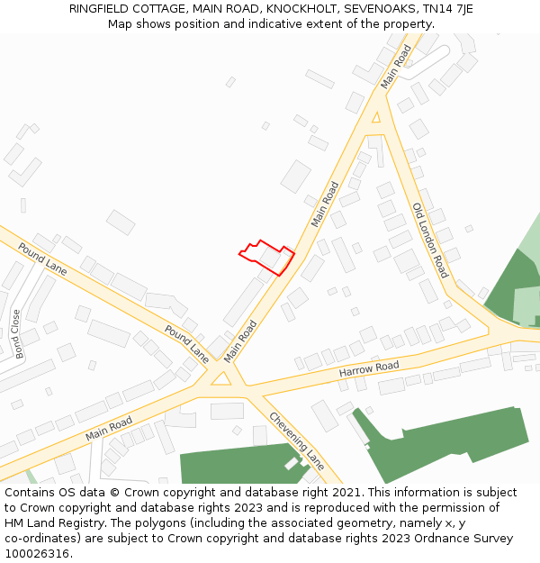 RINGFIELD COTTAGE, MAIN ROAD, KNOCKHOLT, SEVENOAKS, TN14 7JE: Location map and indicative extent of plot