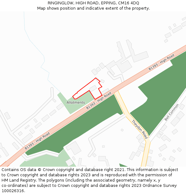 RINGINGLOW, HIGH ROAD, EPPING, CM16 4DQ: Location map and indicative extent of plot