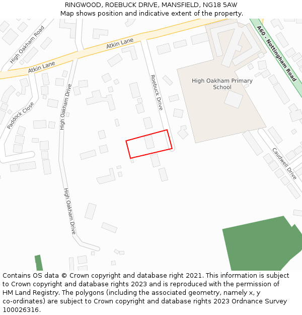 RINGWOOD, ROEBUCK DRIVE, MANSFIELD, NG18 5AW: Location map and indicative extent of plot