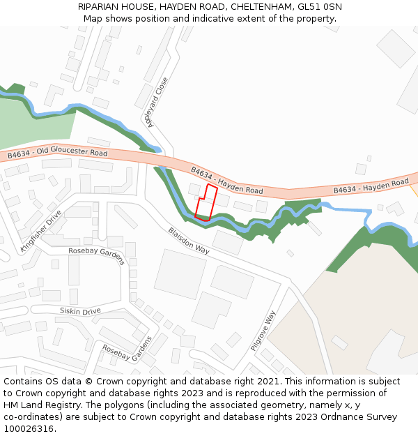 RIPARIAN HOUSE, HAYDEN ROAD, CHELTENHAM, GL51 0SN: Location map and indicative extent of plot