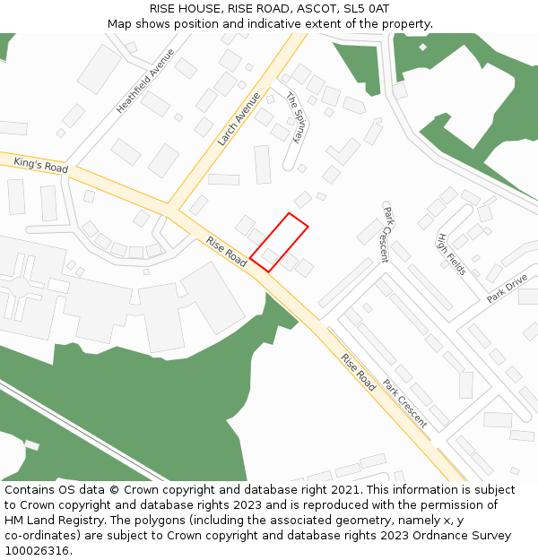 RISE HOUSE, RISE ROAD, ASCOT, SL5 0AT: Location map and indicative extent of plot