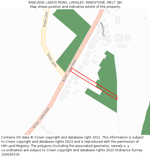RISELAND, LEEDS ROAD, LANGLEY, MAIDSTONE, ME17 3JN: Location map and indicative extent of plot