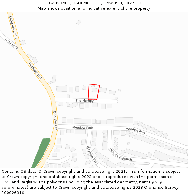 RIVENDALE, BADLAKE HILL, DAWLISH, EX7 9BB: Location map and indicative extent of plot