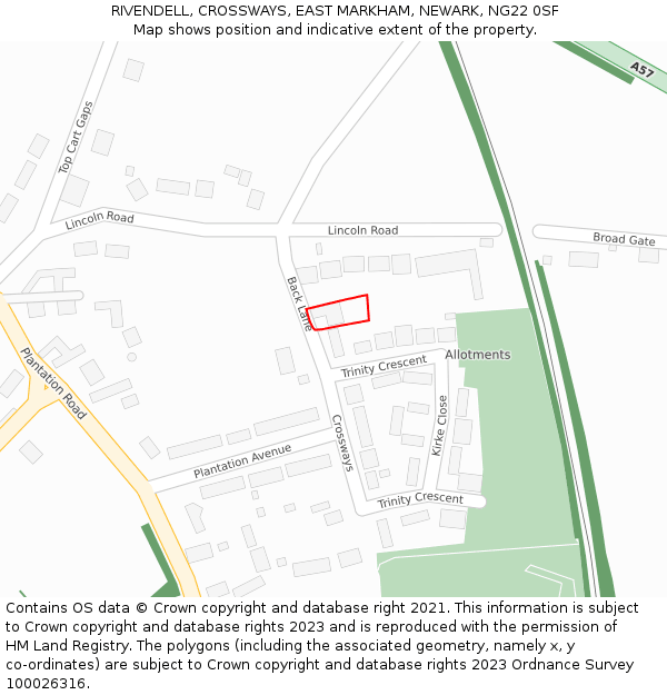 RIVENDELL, CROSSWAYS, EAST MARKHAM, NEWARK, NG22 0SF: Location map and indicative extent of plot