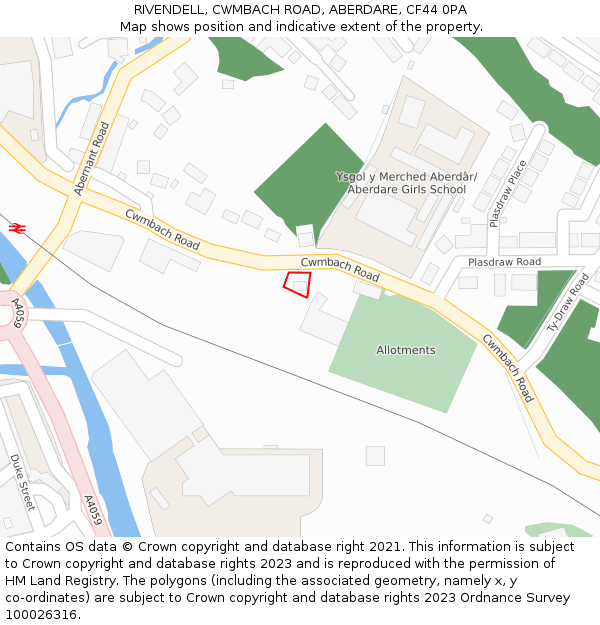 RIVENDELL, CWMBACH ROAD, ABERDARE, CF44 0PA: Location map and indicative extent of plot