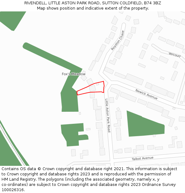 RIVENDELL, LITTLE ASTON PARK ROAD, SUTTON COLDFIELD, B74 3BZ: Location map and indicative extent of plot