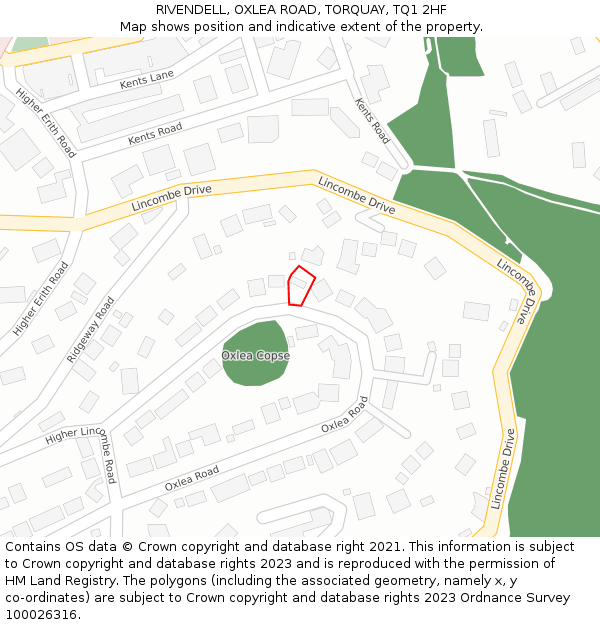RIVENDELL, OXLEA ROAD, TORQUAY, TQ1 2HF: Location map and indicative extent of plot