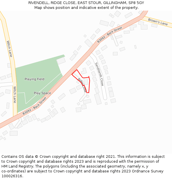 RIVENDELL, RIDGE CLOSE, EAST STOUR, GILLINGHAM, SP8 5GY: Location map and indicative extent of plot