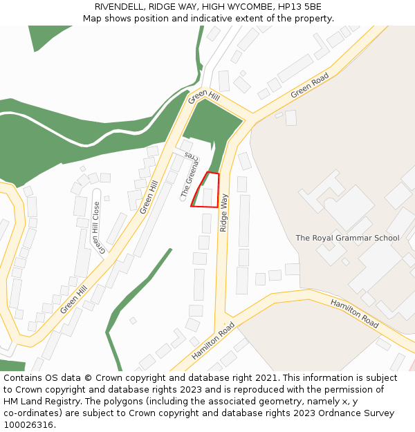 RIVENDELL, RIDGE WAY, HIGH WYCOMBE, HP13 5BE: Location map and indicative extent of plot