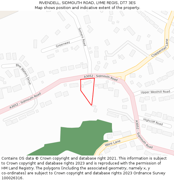 RIVENDELL, SIDMOUTH ROAD, LYME REGIS, DT7 3ES: Location map and indicative extent of plot