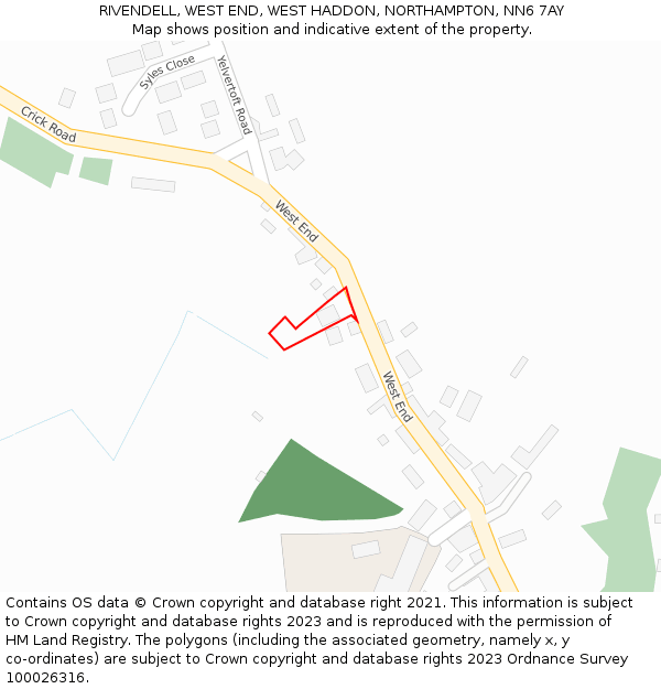 RIVENDELL, WEST END, WEST HADDON, NORTHAMPTON, NN6 7AY: Location map and indicative extent of plot