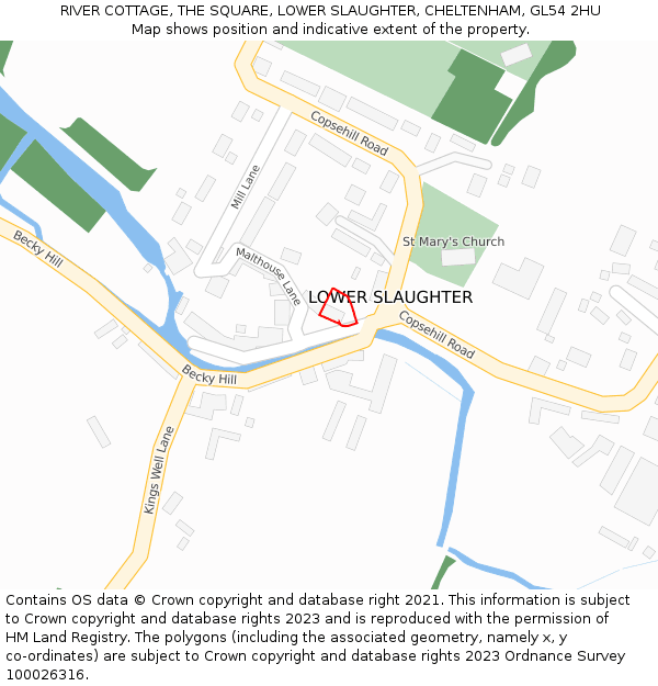 RIVER COTTAGE, THE SQUARE, LOWER SLAUGHTER, CHELTENHAM, GL54 2HU: Location map and indicative extent of plot