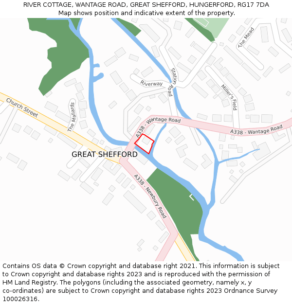 RIVER COTTAGE, WANTAGE ROAD, GREAT SHEFFORD, HUNGERFORD, RG17 7DA: Location map and indicative extent of plot