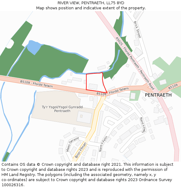 RIVER VIEW, PENTRAETH, LL75 8YD: Location map and indicative extent of plot