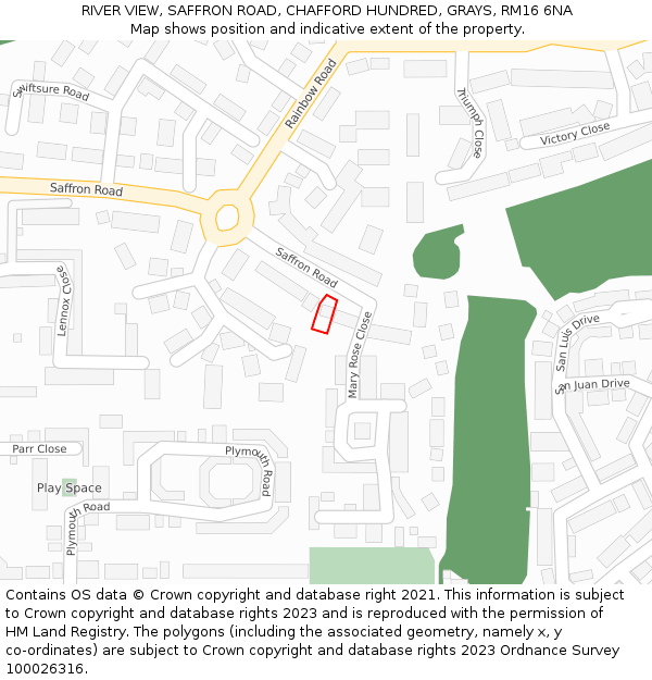 RIVER VIEW, SAFFRON ROAD, CHAFFORD HUNDRED, GRAYS, RM16 6NA: Location map and indicative extent of plot