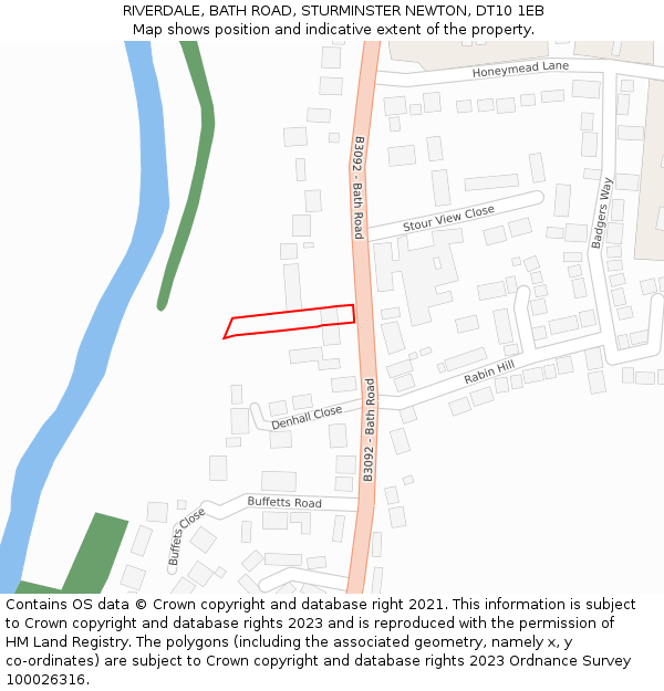 RIVERDALE, BATH ROAD, STURMINSTER NEWTON, DT10 1EB: Location map and indicative extent of plot