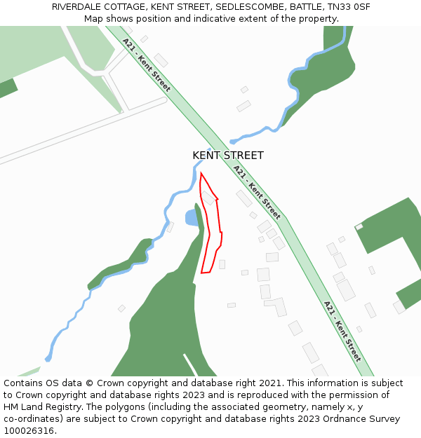 RIVERDALE COTTAGE, KENT STREET, SEDLESCOMBE, BATTLE, TN33 0SF: Location map and indicative extent of plot