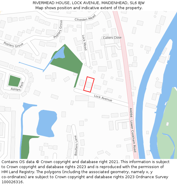 RIVERMEAD HOUSE, LOCK AVENUE, MAIDENHEAD, SL6 8JW: Location map and indicative extent of plot
