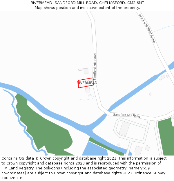 RIVERMEAD, SANDFORD MILL ROAD, CHELMSFORD, CM2 6NT: Location map and indicative extent of plot