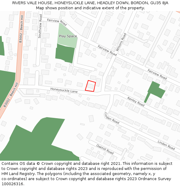 RIVERS VALE HOUSE, HONEYSUCKLE LANE, HEADLEY DOWN, BORDON, GU35 8JA: Location map and indicative extent of plot