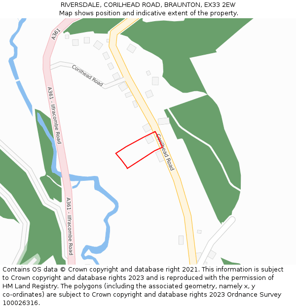 RIVERSDALE, CORILHEAD ROAD, BRAUNTON, EX33 2EW: Location map and indicative extent of plot