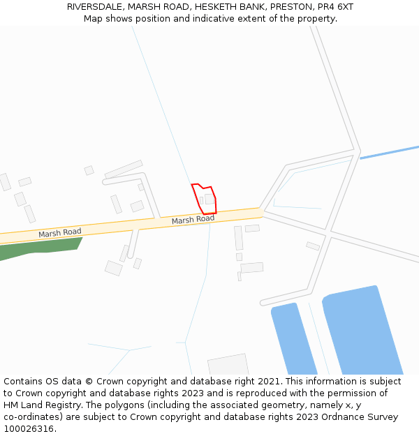 RIVERSDALE, MARSH ROAD, HESKETH BANK, PRESTON, PR4 6XT: Location map and indicative extent of plot