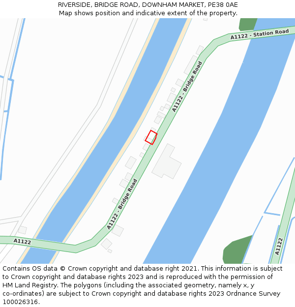 RIVERSIDE, BRIDGE ROAD, DOWNHAM MARKET, PE38 0AE: Location map and indicative extent of plot
