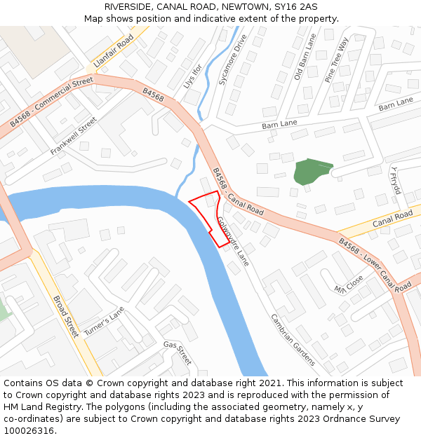 RIVERSIDE, CANAL ROAD, NEWTOWN, SY16 2AS: Location map and indicative extent of plot