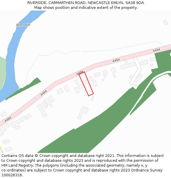 RIVERSIDE, CARMARTHEN ROAD, NEWCASTLE EMLYN, SA38 9DA: Location map and indicative extent of plot