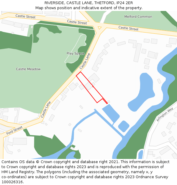 RIVERSIDE, CASTLE LANE, THETFORD, IP24 2ER: Location map and indicative extent of plot