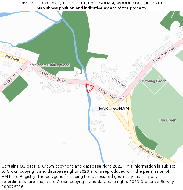 RIVERSIDE COTTAGE, THE STREET, EARL SOHAM, WOODBRIDGE, IP13 7RT: Location map and indicative extent of plot