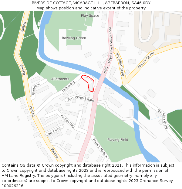 RIVERSIDE COTTAGE, VICARAGE HILL, ABERAERON, SA46 0DY: Location map and indicative extent of plot