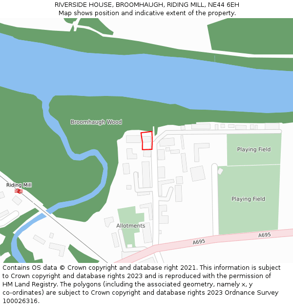 RIVERSIDE HOUSE, BROOMHAUGH, RIDING MILL, NE44 6EH: Location map and indicative extent of plot