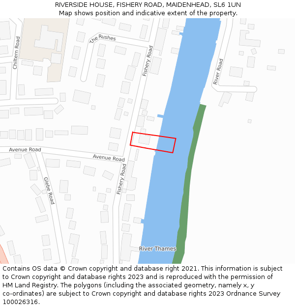 RIVERSIDE HOUSE, FISHERY ROAD, MAIDENHEAD, SL6 1UN: Location map and indicative extent of plot