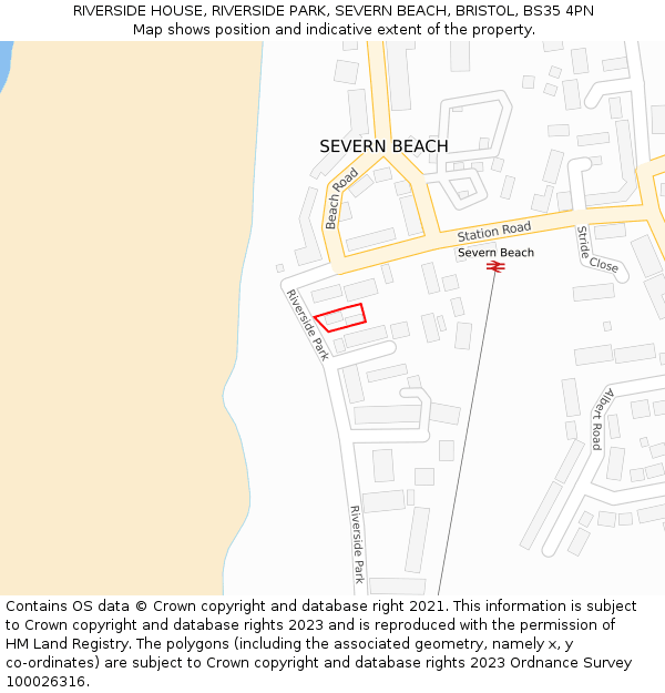 RIVERSIDE HOUSE, RIVERSIDE PARK, SEVERN BEACH, BRISTOL, BS35 4PN: Location map and indicative extent of plot