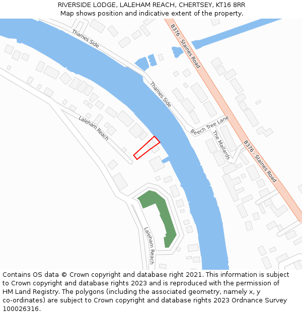 RIVERSIDE LODGE, LALEHAM REACH, CHERTSEY, KT16 8RR: Location map and indicative extent of plot