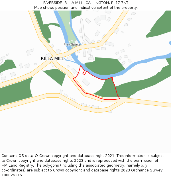 RIVERSIDE, RILLA MILL, CALLINGTON, PL17 7NT: Location map and indicative extent of plot