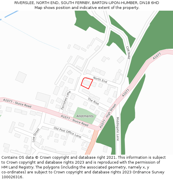 RIVERSLEE, NORTH END, SOUTH FERRIBY, BARTON-UPON-HUMBER, DN18 6HD: Location map and indicative extent of plot