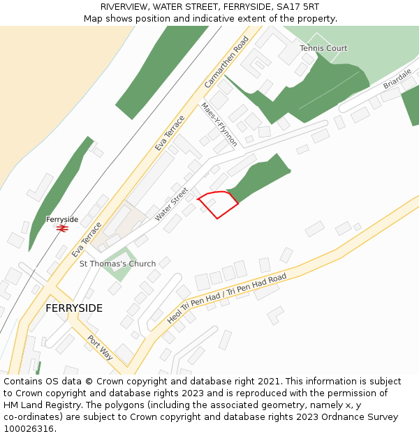 RIVERVIEW, WATER STREET, FERRYSIDE, SA17 5RT: Location map and indicative extent of plot