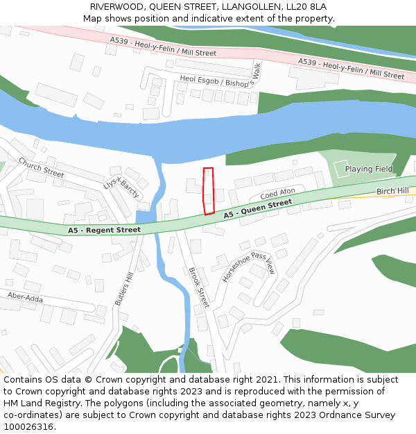 RIVERWOOD, QUEEN STREET, LLANGOLLEN, LL20 8LA: Location map and indicative extent of plot