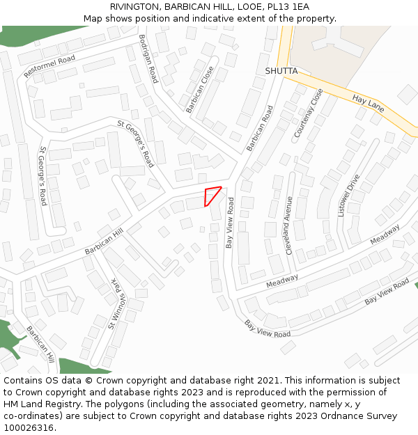 RIVINGTON, BARBICAN HILL, LOOE, PL13 1EA: Location map and indicative extent of plot