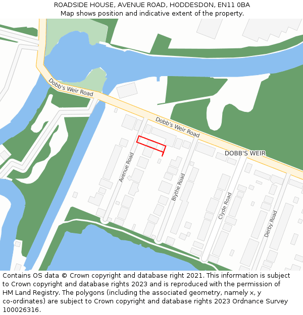 ROADSIDE HOUSE, AVENUE ROAD, HODDESDON, EN11 0BA: Location map and indicative extent of plot