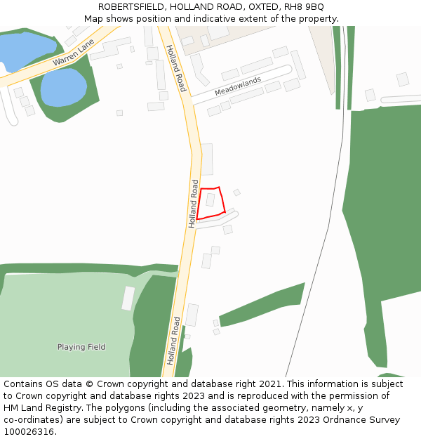 ROBERTSFIELD, HOLLAND ROAD, OXTED, RH8 9BQ: Location map and indicative extent of plot