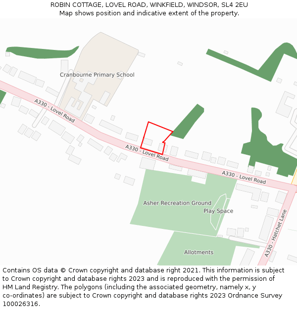 ROBIN COTTAGE, LOVEL ROAD, WINKFIELD, WINDSOR, SL4 2EU: Location map and indicative extent of plot