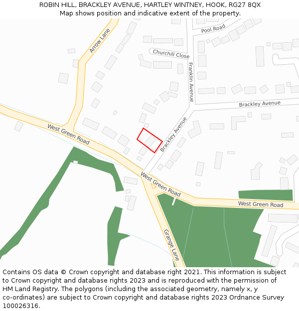 ROBIN HILL, BRACKLEY AVENUE, HARTLEY WINTNEY, HOOK, RG27 8QX: Location map and indicative extent of plot