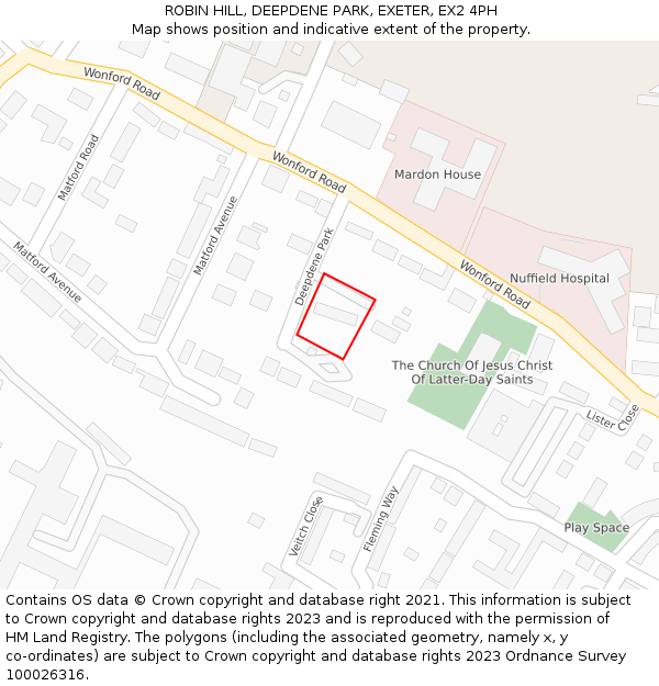 ROBIN HILL, DEEPDENE PARK, EXETER, EX2 4PH: Location map and indicative extent of plot